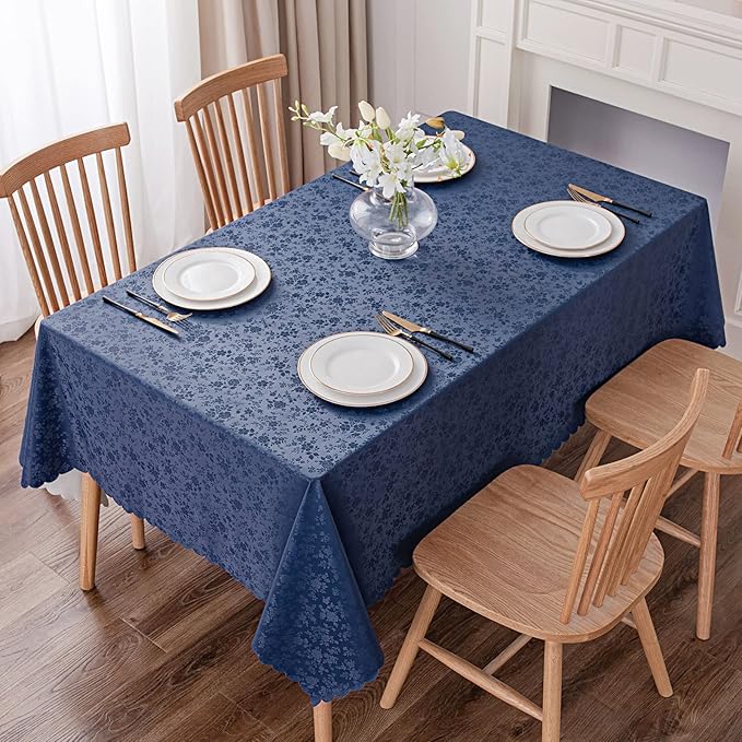 Smiry Rectangle Table Cloth, Waterproof Heavy Duty Vinyl Tablecloth, Wipeable Washable Table Cover for Kitchen and Dining Room (Navy Blue, 70" X 108")