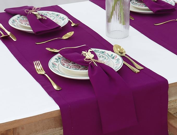 PurpleEssences Set of 12 Cloth Dinner Napkins 100% Cotton 18x18 Inch - Soft Durable Washable - Ideal for Farmhouse Party Christmas Holiday Winter - Perfect Everyday Use Table Linen - Purple