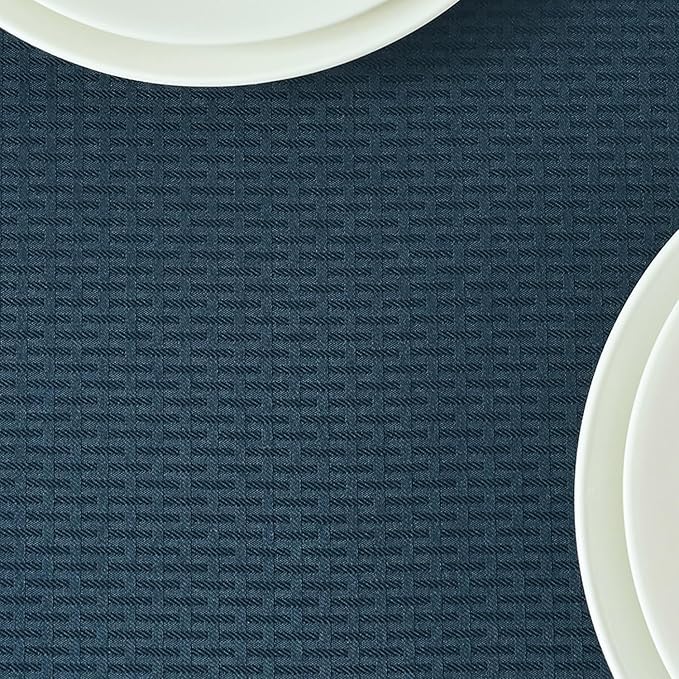 maxmill Tablecloth Weaved Texture Stain Resistant Waterproof, Wrinkle Resistant Washable Table Cloth, Fabric Table Cover for Dining Room, Indoor Outdoor Use, Rectangle 60 x 120 Inch, Navy Blue