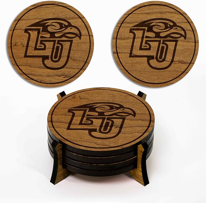 LazerEdge Liberty University Wooden Coaster Set - Cherry Wood - Officially Licensed Product - 4-Pack