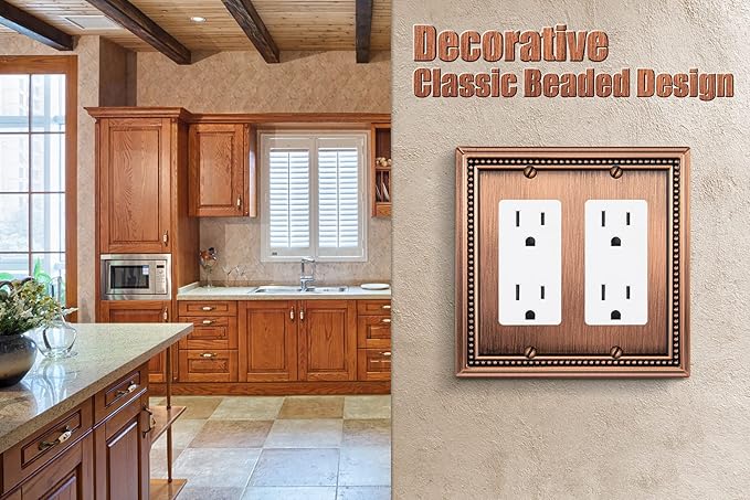 Henne Bery Sunken Pearls Heavdy Duty Decorative Wall Plate Switch Plate Outlet Cover (Double Decorator, Antique Copper)