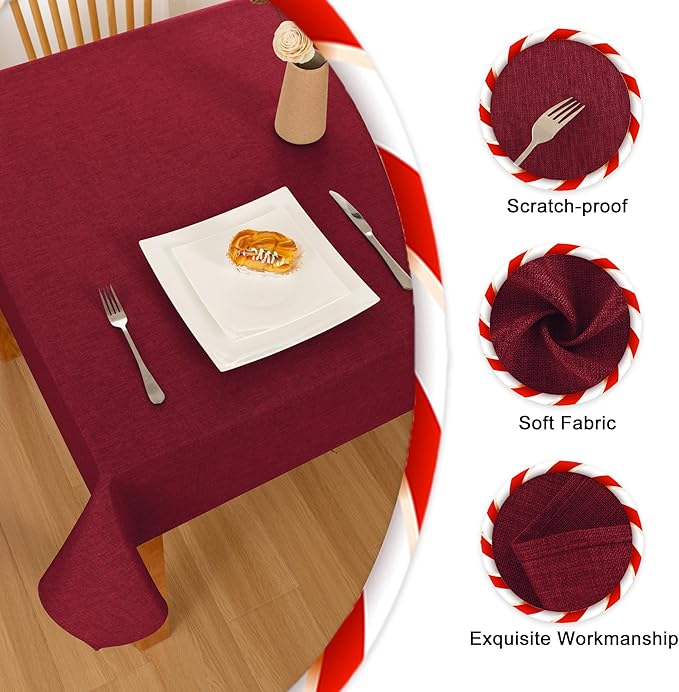 Hiasan Faux Linen Rectangle Tablecloth - Wrinkle and Stain Resistant Washable Table Cloth for Kitchen Dining Room Holiday Table Cover for Dinner, Red, 70 x 108 Inch