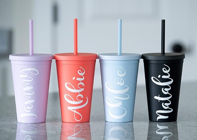Tumblers with Lids (12 pack) 16oz Colored Acrylic Cups with Lids and Straws | Double Wall Matte Plastic Bulk Tumblers With FREE Straw Cleaner! Vinyl Customizable DIY Gifts (Assorted)