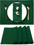 D'Moksha Homes Linen Placemats Set of 4 - Classic Hemstitch Forest Green Placemats 14 x 19 Inch - 100% Pure Linen Table Mats for St Patricks Day, Easter - Handcrafted and Machine Washable
