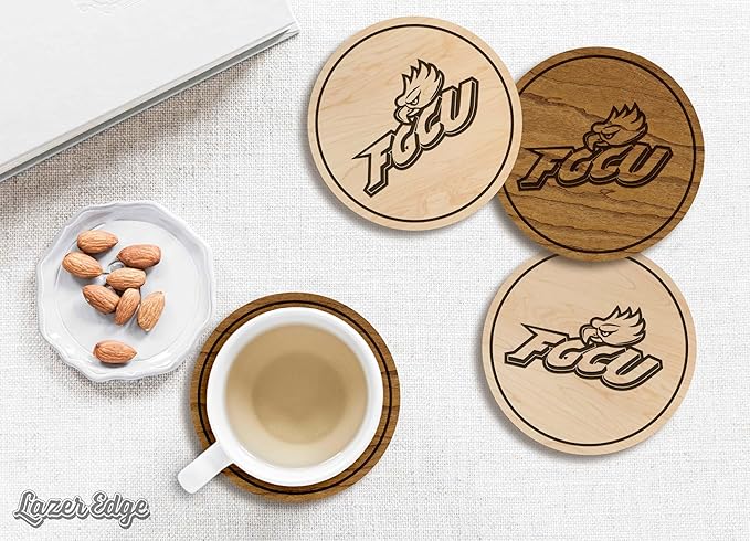 LazerEdge Florida Gulf Coast Eagles Wooden Coaster Set - Maple Wood - Officially Licensed Product - 4-Pack