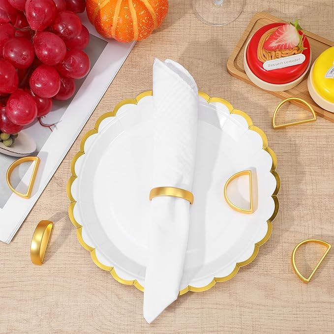 50 Pcs Gold Napkin Rings, Matte Gold Semicircle Thanksgiving Napkin Rings, Modern Serviette Napkins Ring for Table Settings, Kitchen Dinner Party Wedding Decorations