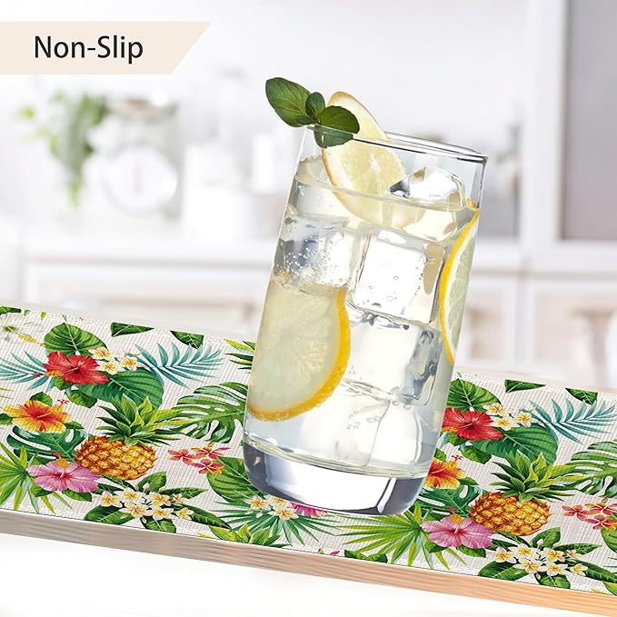 Pineapple Placemats Set of 6,Summer Hawaiian Tropical Fruit Palm Leave Flower Table Mats Non-Slip Heat Resistant Washable Placemat for Party Kitchen Dining Table Decoration Indoor Outdoor