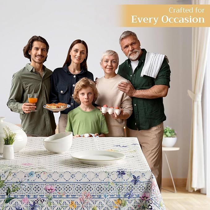 Maison d' Hermine Table Cloth Rectangle Table 100% Cotton 60 x 90 Inches Tablecloth Reusable Decorative for Dining Room Farmhouse Home Valentines Day Decorations Spring Summer - Faience