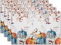 Fall Placemats for Dining Table Set of 4, Autumn Pumpkins Leaves Thanksgiving Harvest Washable Cloth Farmhouse Decorative Kitchen Table Mats 12x18 Inch for Seasonal Home Party Outdoor