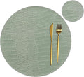 Jovono Round Leather Placemats for Round Tables Set of 4, Green Place Mats and Coasters, Wipeable Waterproof Heat Resistant Table Mats Easy to Care for Indoor Decor 13 inch Diameter
