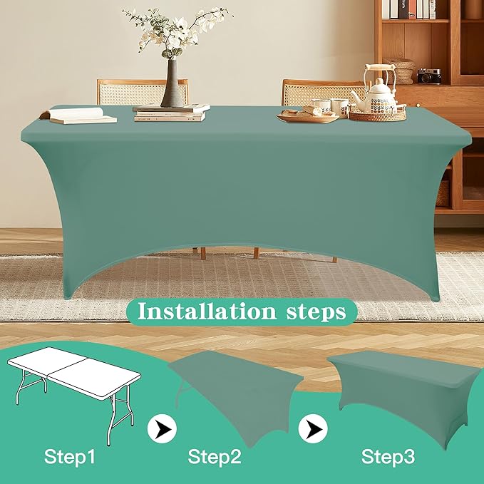 2Pack 4FT Table Cloth for Rectangular Fitted Events Stretch Turquoise Stone Table Covers Washable Spandex Tablecloth Protector for Party, Wedding, Cocktail, Banquet, Festival
