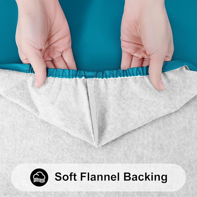 Smiry Rectangle Tablecloth, Elastic Fitted Flannel Backed Vinyl Tablecloths for 8ft Folding Tables, Waterproof Wipeable Table Covers for Indoor, Outdoor, Picnic and Camping (Turquoise, 30"x96")