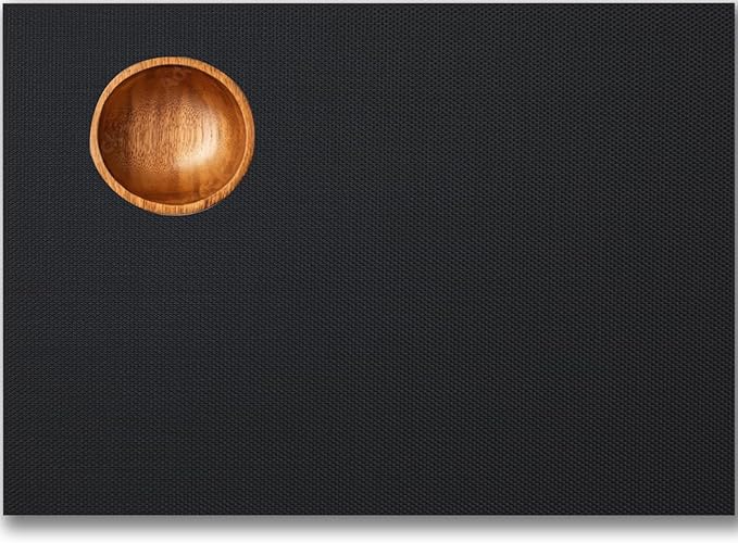 Placemats Set of 6 - Easy Clean Woven Vinyl Placemats for Dining Table, Indoor/Outdoor Place Mats, Washable PVC Table Mats（Black）