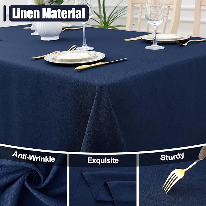 Smiry Rectangle Table Cloth Linen Textured, Waterproof Spillproof Anti-Wrinkle Burlap Tablecloth, Washable Decorative Fabric Table Cover for Dining, Party, Banquet, 54 x 78 Inch, Navy