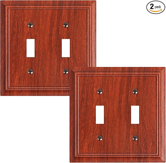 2-Pack Double Toggle Light Switch Cover Plate, Durable Natural Bamboo Fiber Decorative Switch Plate Covers, Wood Grain 2 Gang Wall Plate, Corrosion Resistant
