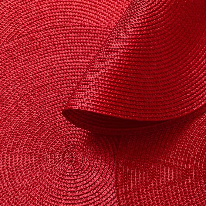 AHHFSMEI Round Braided Placemats 15 Inch Round Table Mats for Dining Tables Natural Woven Heat Resistant Place mats Set of 4 (red,4)