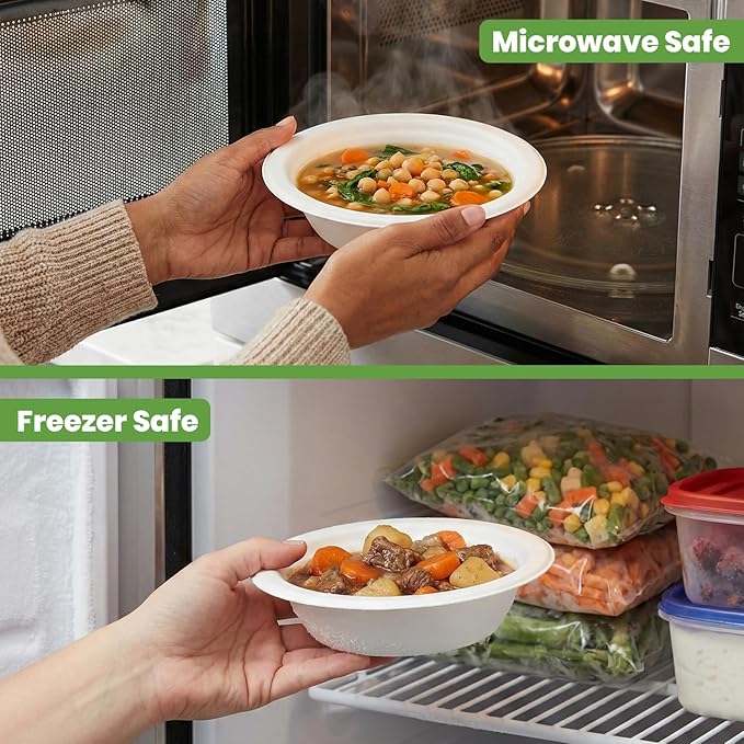 Disposable Paper Bowls (500 Pack 12 oz), Heavy-Duty Compostable, Eco-Friendly, Bagasse Bowl for Soup, Salad, Dessert & More