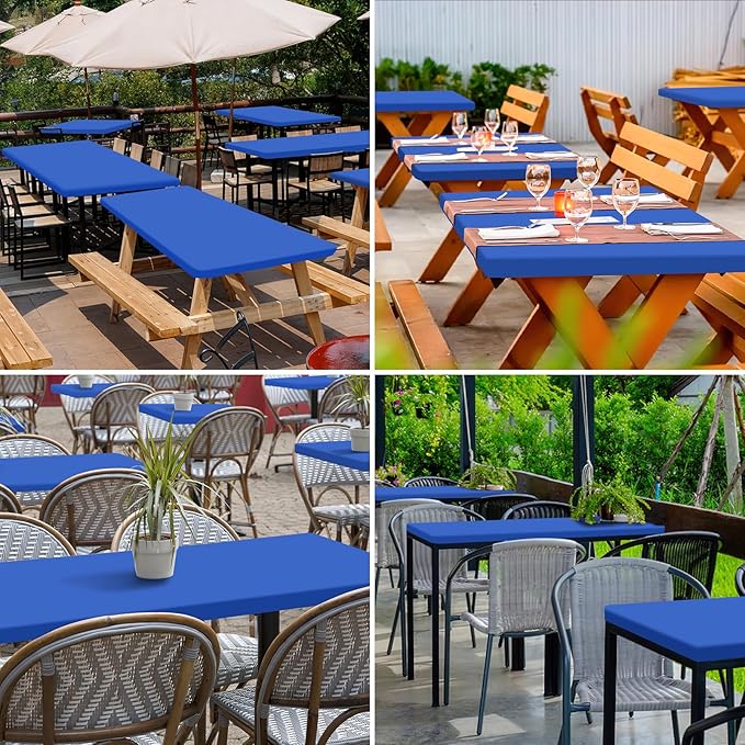 homing 2 Pack Rectangle Table Cloth, Elastic Fitted Fabric Tablecloth Fits for 4 Foot Folding Tables, Washable Table Cover for Picnic, Camping, Indoor & Outdoor (Blue, 30" x 48")