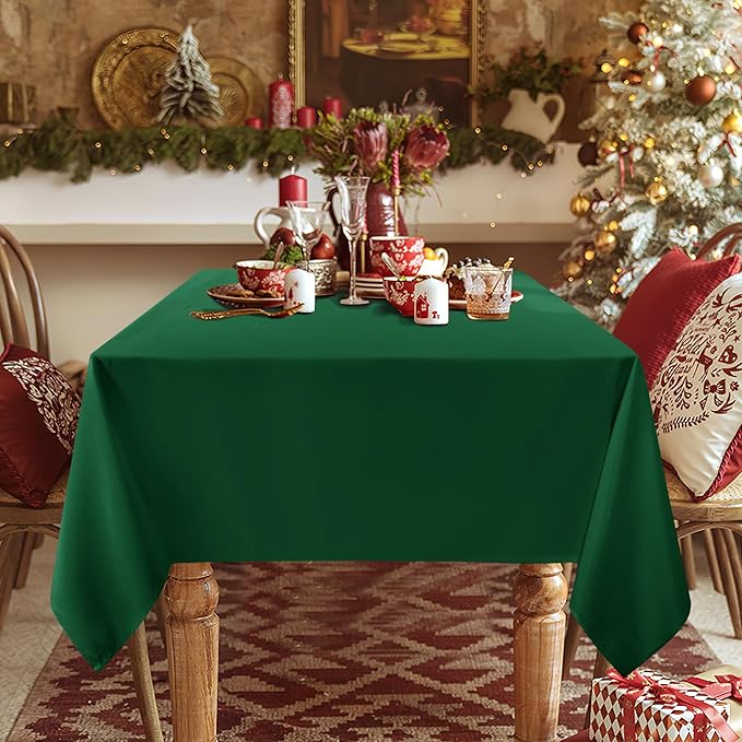 sancua Square Tablecloth - 70 x 70 Inch - Stain and Wrinkle Resistant Washable Polyester Table Cloth, Decorative Fabric Table Cover for Dining Tables, Buffet Parties and Christmas, Hunter Green