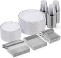 Goodluck 300-Piece Disposable Dinnerware Set for 50 Guests - Silver Plastic Plates, Salad Plates, Cutlery & Cups for Parties & Weddings