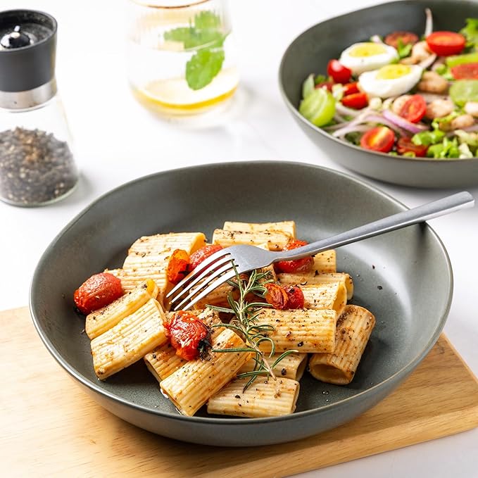 AmorArc 9.75'' Large Ceramic Pasta Bowls, 38oz Stoneware Serving Bowls Set of 6 for Kitchen, Oven, Microwave&Dishwasher Safe Bowls with Wavy Rim for Fruit Pasta Salad Meal, Reactive Glaze