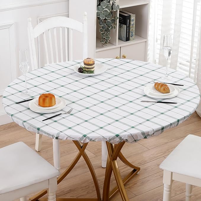 Walrus Round Vinyl Fitted Tablecloth with Flannel Backing Elastic Edge Design Table Cover Waterproof Oil-Proof PVC Table Cloth Stain-Resistant Best for 57"-66" Round