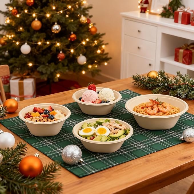 Heavy Duty 48 OZ [50 Pack] Disposable Bowls - 100% Sugarcane Fiber, Microwave Safe - Large Compostable Paper Bowls for Soup, Salad, Ramen, Popcorn