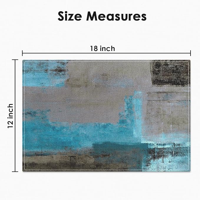 Emvency Farmhouse Placemats Set of 4, Vintage Blue and Grey Art Painting 12x18 Inch Abstract Gray Table Mats for Outdoor Home Party Kitchen Dining Decoration