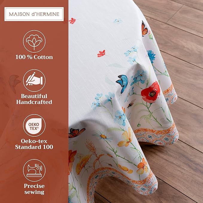 Maison d' Hermine Table Cloth Round Table 100% Cotton 63 Round Inches Tablecloth Reusable Decorative for Dining Room Farmhouse Home Valentines Day Decorations Spring Summer - Summer Whisper