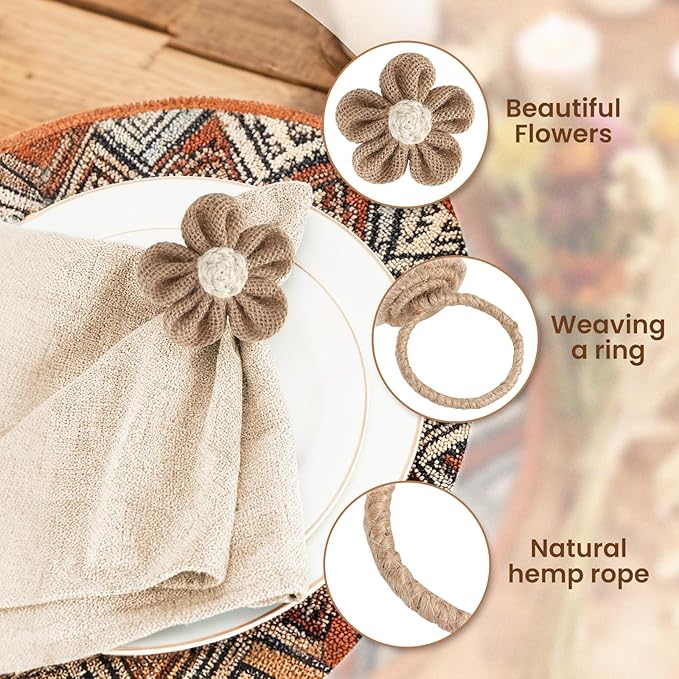 Valentine's Day Napkin Rings Set of 6 Handmade Rustic Napkin Rings Reusable Boho Napkin Ring for Elegant Dining Table Decoration Perfect for Christmas, Thanksgiving, Wedding, Holiday, Everyday Use