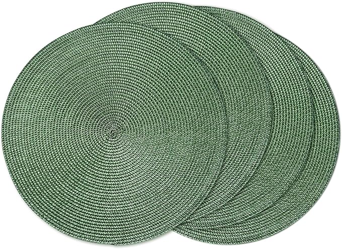 AHHFSMEI Round Braided Placemats 15 Inch Round Table Mats for Dining Tables Natural Woven Heat Resistant Place mats Set of 4 (Olive Green,4)