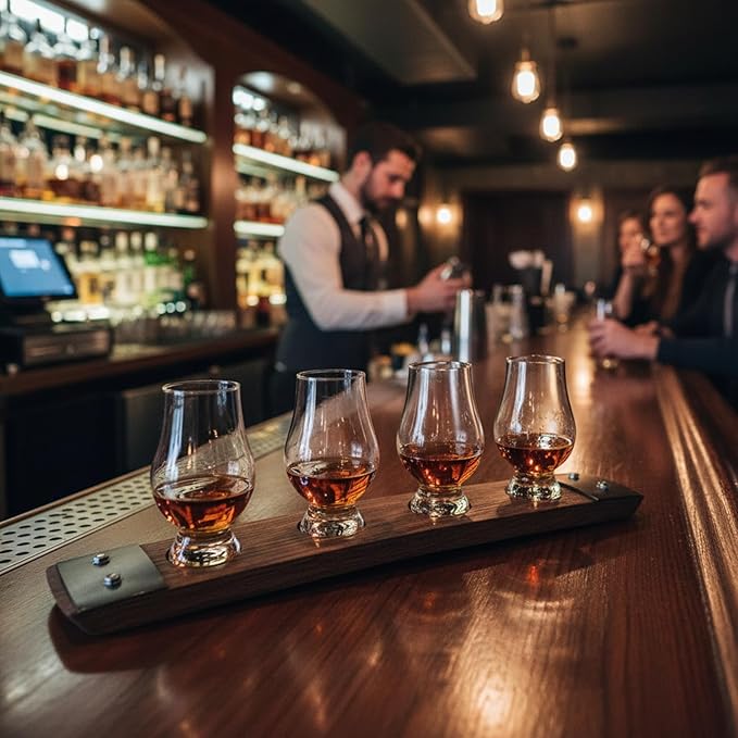 Premium 4 glass Flight/Glencairn Glass flight/Whiskey Tasting (Red Mahogany, With Glasses)