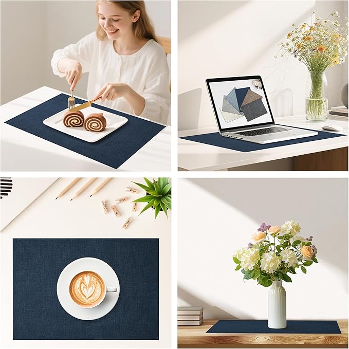 DOLOPL Placemats Set of 12, Reversible Wipeable & Heat Resistant Place Mats, Modern Faux Leather Table Mats for Kitchen, Neutral Waterproof Tablemats for Dining Table Decor, Wedding, Party(Navy Blue)
