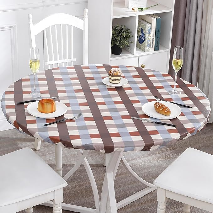 Walrus Round Vinyl Fitted Tablecloth with Flannel Backing Elastic Edge Design Table Cover Waterproof Oil-Proof PVC Table Cloth Stain-Resistant Best for 45"-56" Round