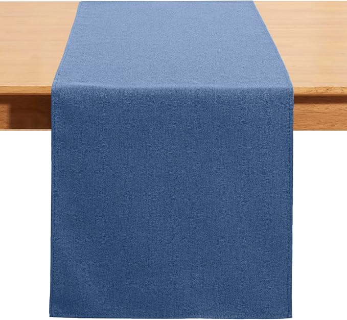 Vintage Blue Table Runner 36 Inches Long, Cotton Linen Farmhouse Style Seasonal Dresser Scarf for Kitchen Dining Coffee Table Parties Wedding Home Decor (13” x 36”, Vintage Blue)