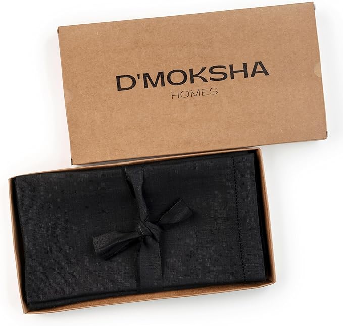 D'Moksha Homes Black Linen Napkins Set of 6 - Classic Hemstitch 100% Pure Linen Hemstitch Dinner Napkins 20 x 20 Inch for Spring, Easter - Handcrafted and Machine Washable