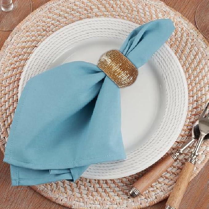 Napkin Ring Gold, Napkin Rings Set of 12, Beaded Napkin Holders, Round Napkin Rings Bulk for Christmas Party Decoration, Dinning Table, Everyday, Family Gatherings - Set Your Table with Style - Gold