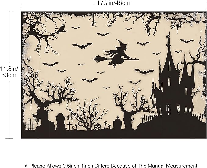 Halloween Witch Castle Placemats Set of 4 Washable Table Place Mats for Dining Kitchen Party Decor