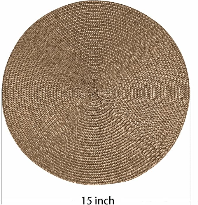 AHHFSMEI Round Braided Placemats 15 Inch Round Table Mats for Dining Tables Natural Woven Heat Resistant Place mats Set of 4 (Brown,4)