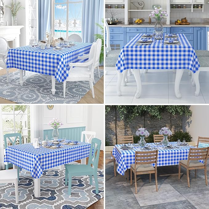 misaya Rectangle Waterproof Vinyl Table Cloth, Buffalo Flannel Backed Tablecloth, Wipeable Plastic Table Cover for Seaside, Picnic, Outdoor (52" x 70", White and Blue)