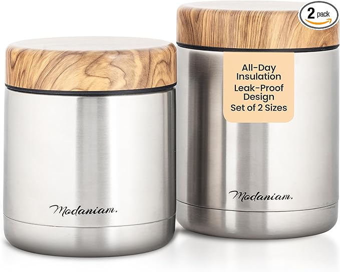 Stainless Steel Insulated Food Jar Set of 2 (16oz + 12oz) | Wide Mouth | Soup Thermo for Hot Food Lunch Container | Thermal LunchBox | Insulated Soup Bowl | Hot and Cold Lunch Box for Adults | SIlver