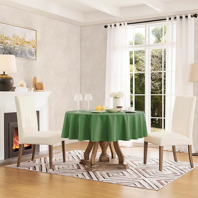 Tablecloth Linen Textured Waterproof & Stain Resistant Table Cloth Wrinkle Free Decorative Fabric Farmhouse Table Cover for Dining/Party/Buffet/Wedding, 60 x 60 Inch, Green