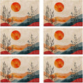 Mid Century Table Placemats Set of 6, Waterproof Linen Fabric, Non-Slip Backing & Easy Clean, Elegant Dining Table Protectors for Family and Guests(Abstract Sun)