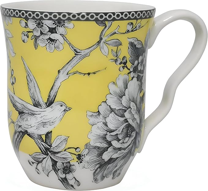 222 Fifth Adelaide 16-Piece Square Floral Dinnerware Set – Service for 4,Yellow Porcelain Plates & Bowls, for Everyday Dining & Entertainment, Microwave & Dishwasher Safe, Chip Resistant