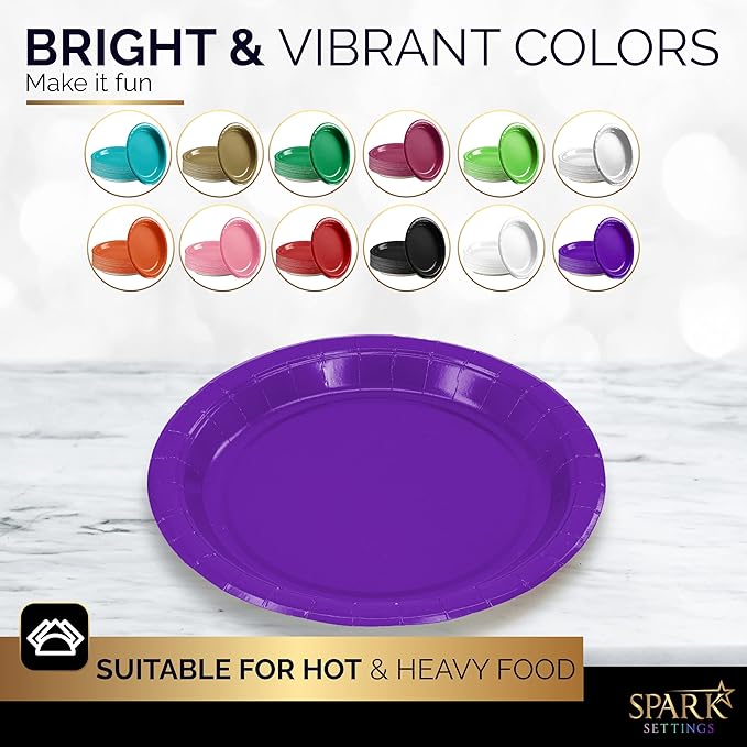 Disposable Paper Plates Purple, 7 Inch Paper Dessert Plates, Strong and Sturdy Disposable Plate for Party, Dinner, Holiday, Picnic, or Travel Party Plate, Pack of 50