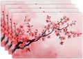 Japanese Cherry Blossom Placemats Set of 4, Pink Sakura Floral Place Mats, Flower Waterproof Washable Table Mats for Home Party Indoor Kitchen Dining Table Decoration 12x18 Inch