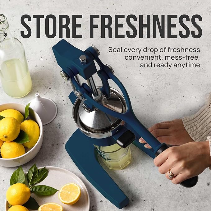 Zulay Kitchen Cast Iron Juicer - Easy-to-Clean Heavy-Duty Manual Juicer, Professional Citrus Juicer - Stainless Steel Lemon Squeezer - Manual Citrus Press & Orange Squeezer - Orange Juicer – Navy