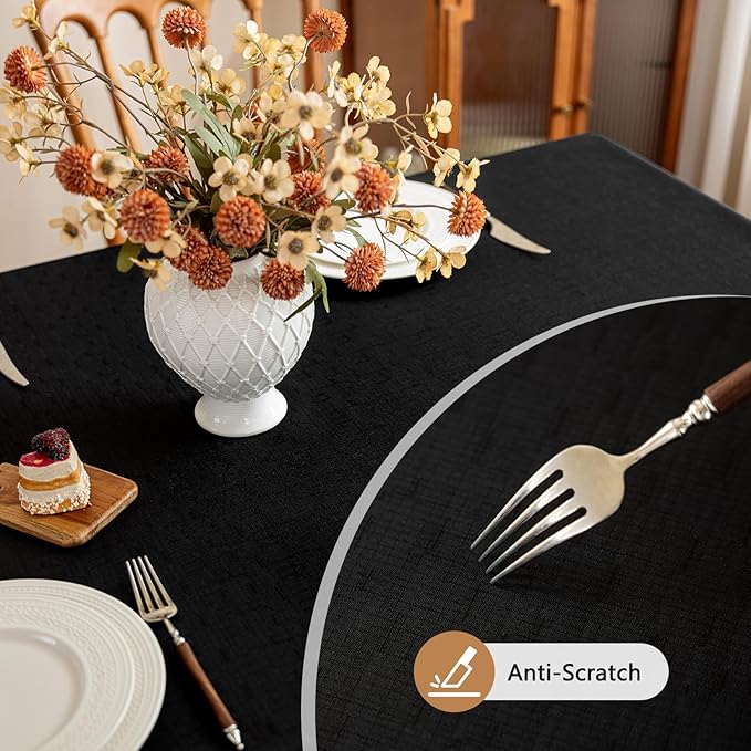 Fabric Black Rectangle Table Cloth for 8 Foot Rectangular Table Textured Stain Resistant & Wipeable Tablecloth Easy Clean for Dining Banquet Party 54 x 108 Inch