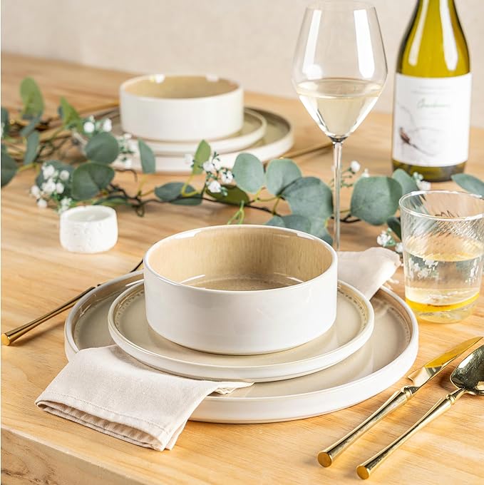 AmorArc Ceramic Dinnerware Sets, Handmade Reactive Glaze Stoneware Plates and Bowls Sets,Highly Chip and Crack Resistant | Dishwasher & Microwave Safe Dishes Set, Service for 4 (12pc)