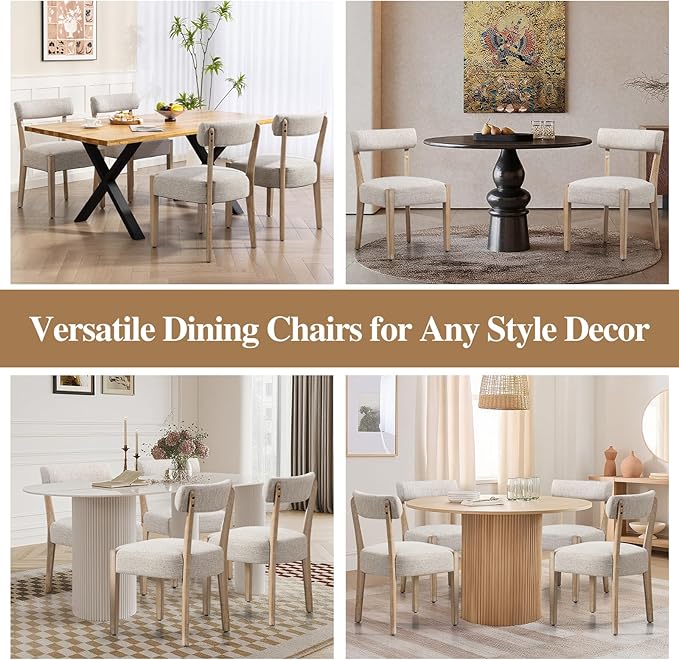 Dining Chairs Set of 4,Mid Century Modern Dining Chair Set - Linen Upholstered Low Back Kitchen & Dining Room Chairs with Woven Design,Oatmeal Fabric